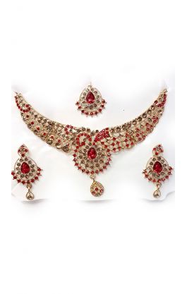 Souprava šperků bollywood za super cenu zlatá barva s červenou ks1897