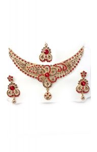 Souprava šperků bollywood za super cenu zlatá barva s červenou ks1898