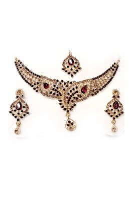 Souprava šperků bollywood za super cenu zlatá barva s fialovou ks1902