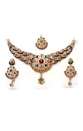 Souprava šperků bollywood za super cenu zlatá barva s vínovou ks1903