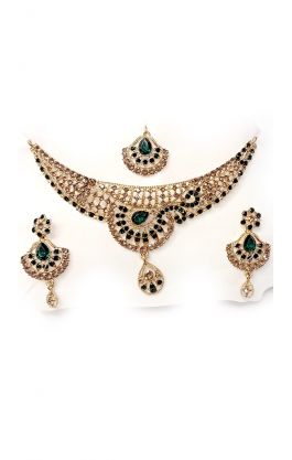 Souprava šperků bollywood za super cenu zlatá barva se zelenou ks1905