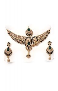 Souprava šperků bollywood za super cenu zlatá barva se zelenou ks1906