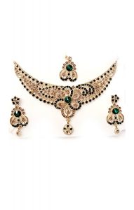 Souprava šperků bollywood za super cenu zlatá barva se zelenou ks1907