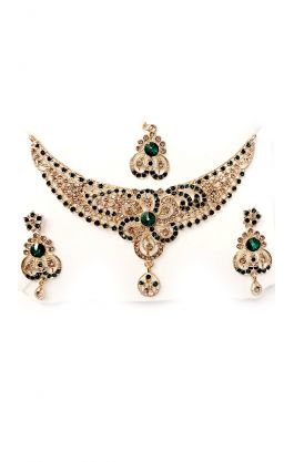 Souprava šperků bollywood za super cenu zlatá barva se zelenou ks1907