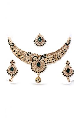 Souprava šperků bollywood za super cenu zlatá barva se zelenou ks1908