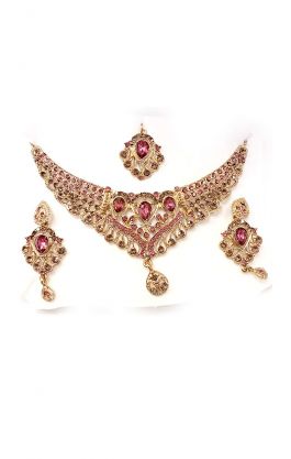 Souprava šperků bollywood za super cenu zlatá barva s růžovou ks1909