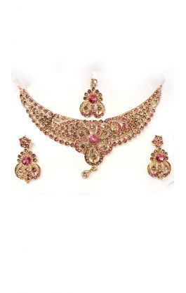 Souprava šperků bollywood za super cenu zlatá barva s růžovou ks1910