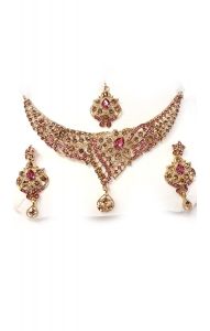 Souprava šperků bollywood za super cenu zlatá barva s růžovou ks1911