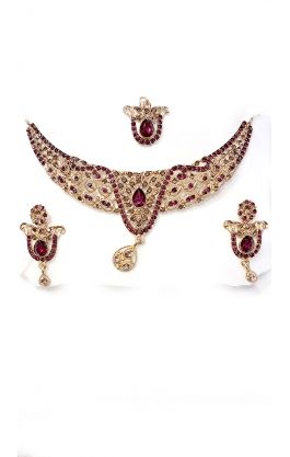 Souprava šperků bollywood za super cenu zlatá barva s fuchsiovou ks1913