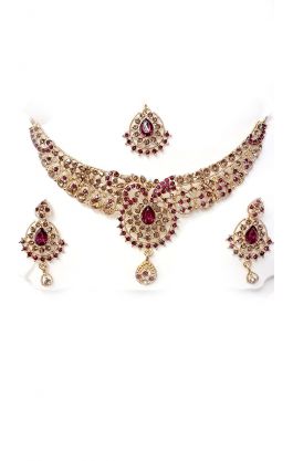 Souprava šperků bollywood za super cenu zlatá barva s fuchsiovou ks1914