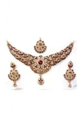 Souprava šperků bollywood za super cenu zlatá barva s fuchsiovou ks1915