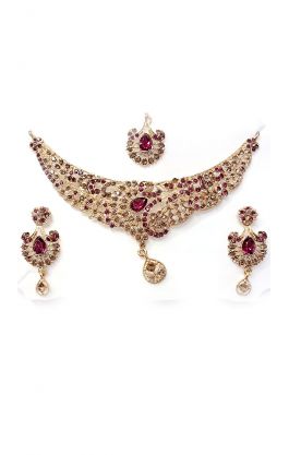 Souprava šperků bollywood za super cenu zlatá barva s fuchsiovou ks1916