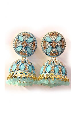 Indické náušnice zvonečky - džumky - akvamarínové nau2151