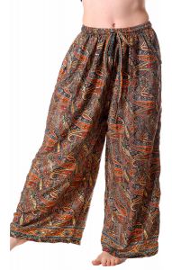 Hedvábně jemné palazzo kalhoty se zlatým tiskem tmavě zelené kal1752