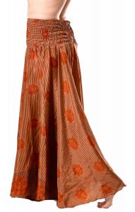 Kalhotová sukně z recyklovaných sárí skořicová kal1755