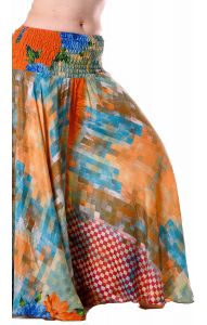 Kalhotová sukně z recyklovaných sárí meruňková kal1757