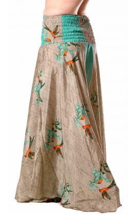 Kalhotová sukně z recyklovaných sárí s kolibříky kal1758