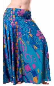 Kalhotová sukně z recyklovaných sárí neonová kal1760