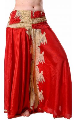 Kalhotová sukně z recyklovaných sárí s ptáčky kal1762