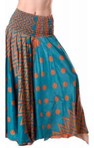 Kalhotová sukně z recyklovaných sárí petrolejové kal1773