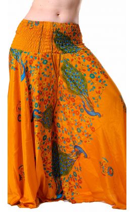 Kalhotová sukně z recyklovaných sárí s pávy kal1774