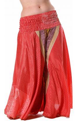 Kalhotová sukně z recyklovaných sárí lososová kal1778