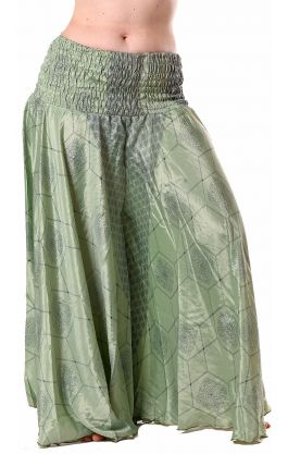 Kalhotová sukně z recyklovaných sárí pistáciové kal1780