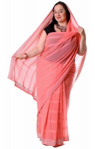 Pastelové sárí s třpytivými kamínky za super cenu lososové v8557