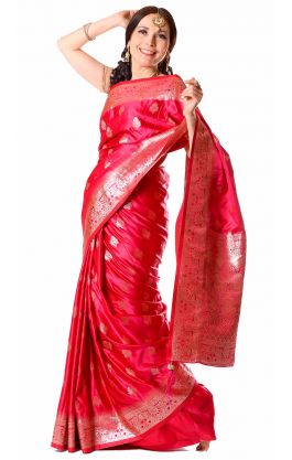 Luxusní slavnostní sárí z Váránasí růžové v8562