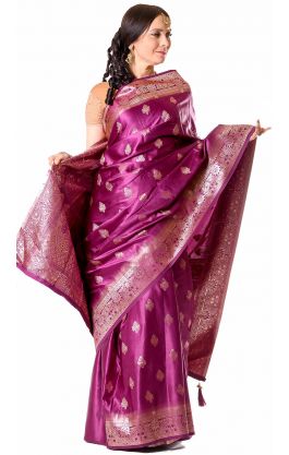 Luxusní slavnostní sárí z Váránasí fialové v8563