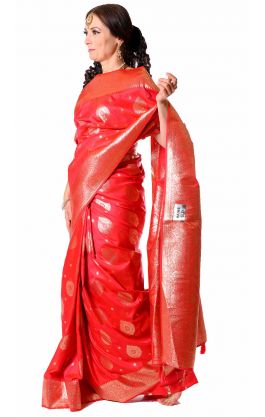 Luxusní slavnostní sárí z Váránasí červené v8566