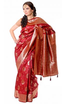 Luxusní slavnostní sárí z Váránasí vínové v8567