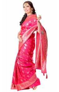 Luxusní slavnostní sárí z Váránasí růžové v8575