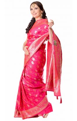 Luxusní slavnostní sárí z Váránasí růžové v8575
