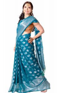 Lehké slavnostní sárí z Indie paví zelené v8581