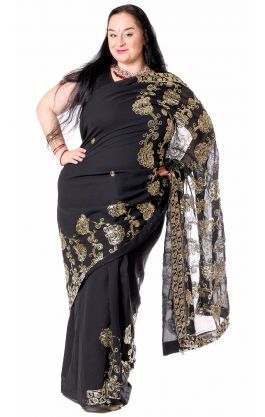 Třpytivé bollywoodské sárí černé v8582