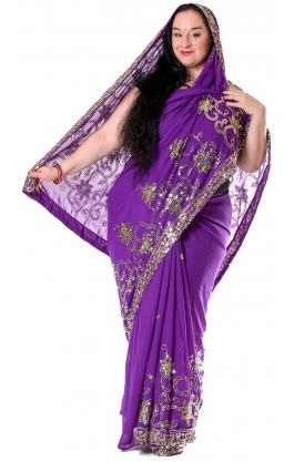 Třpytivé bollywoodské sárí fialové v8585