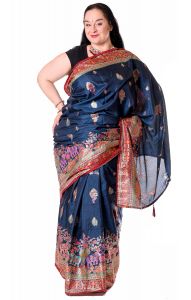 Tradiční zdobené sárí z Indie petrolejové v8592