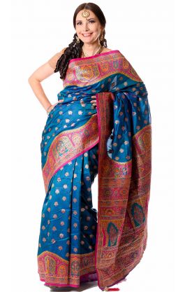 Bohatě zdobené luxusní sárí z Indie paví zelené v8595