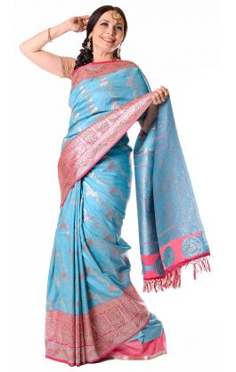 Božské modrorůžové sárí v8601