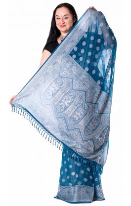 Lehké slavnostní sárí z Indie petrolejové v8602