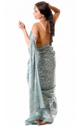 Saténové sárí s kašmírovým vzorkem ledově mátové v8604