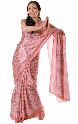 Saténové sárí s kašmírovým vzorkem ledová růže v8605