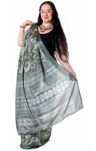 Tradiční indický oděv - sárí ocelově zelené v8610