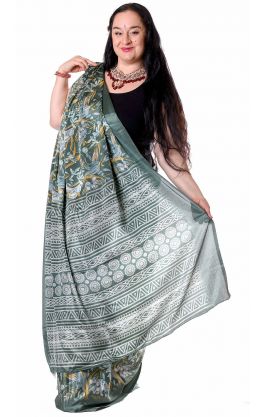 Tradiční indický oděv - sárí ocelově zelené v8610