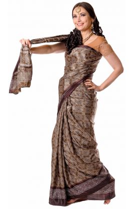 Indické saténové sárí čokoládové v8616