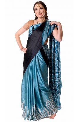 Tokyo satin sárí černomodré