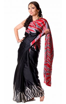 Tokyo satin sárí černočervené v8625