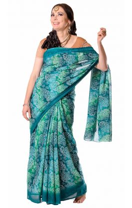 Květované šifonové sárí zelené v8626