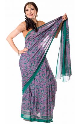 Tradiční šifonové sárí fialovo-zelené v8632